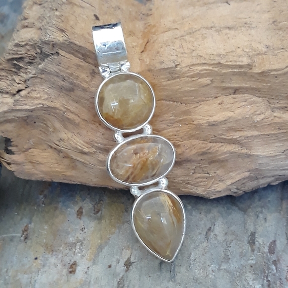 Golden Rutilated Quartz Sterling Silver Pendant - Picture 6 of 7